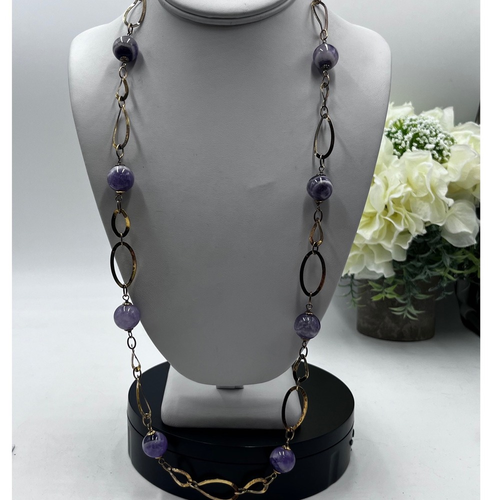 Veronese 925 Silver 18K Gold Clad
Amethyst Station Bead Link
Necklace 50 Grams